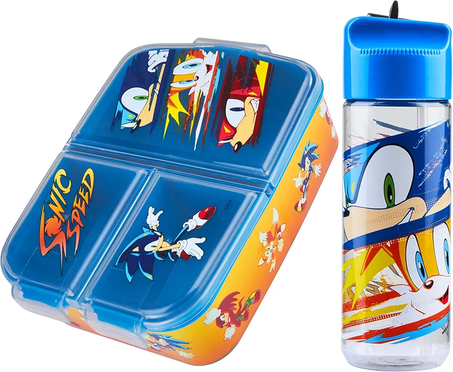 Sonic The Hedgehog Lunch Box with Compartments & Water Bottle for Kids