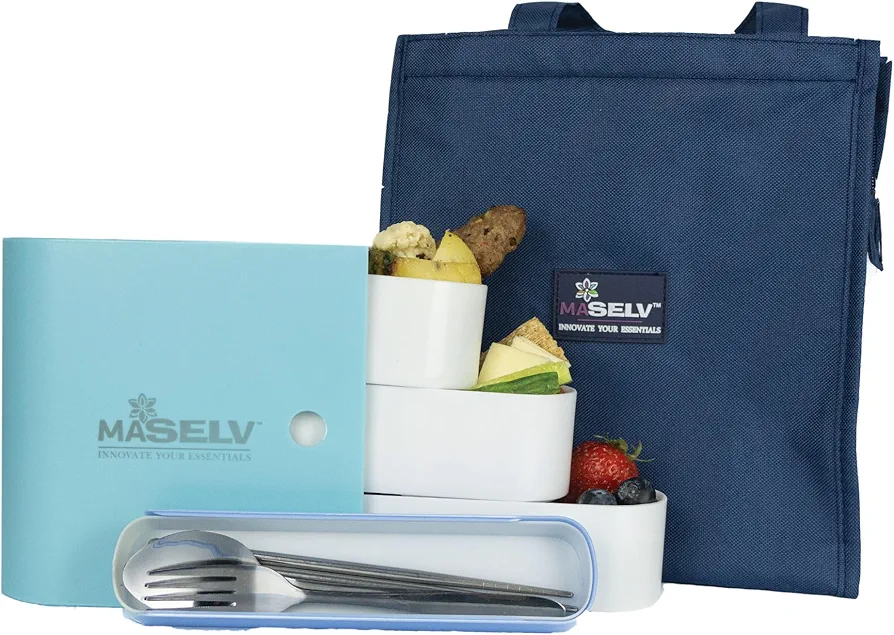Meal Prep Lunch Box Set of 3 – Leakproof Dishwasher Safe Lunch Box Containers Adult Lunch Box with Utensils – Portable Microwave Snack Boxes for Adults – Insulated Cute Lunch Box (BLUE)
