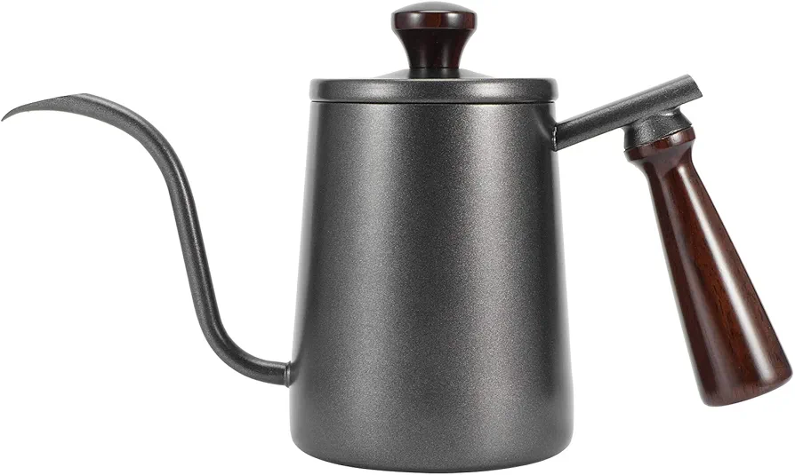 700ml Stainless Steel Pour Over Coffee Kettle, Wooden Handle, Long Gooseneck Spout, Thermometer Hole, Long lasting Design, Ideal for Drip Coffee Enthusiasts
