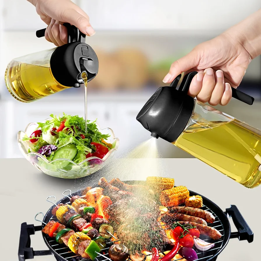 Oil Sprayer & Dispenser 2 In 1 Glass, Oil Dispenser Bottle for Kitchen, Oil Spray Bottle Container, Food-grade Oil Mister Spray Bottle For Cooking, Air Fryer, Frying, BBQ