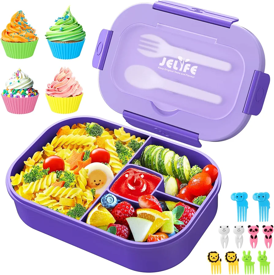 Jelife Lunch Box Kids Bento Box - 1300ml Large Bento-Style Bento Box Adults Lunch Box, Ideal Leak Proof Bento Lunch Box for Kids School, BPA Free Lunchbox Containers for Teens Toddlers, Purple