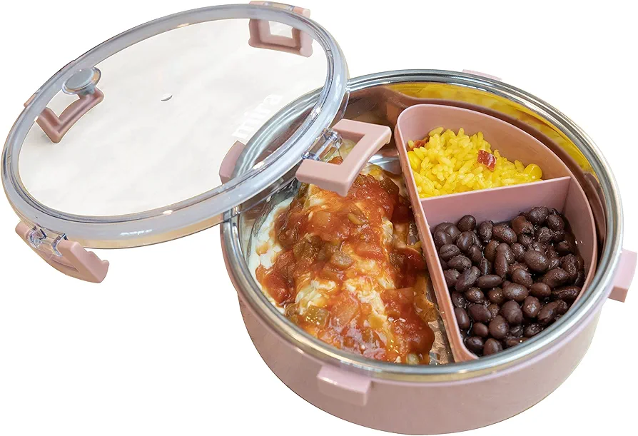 MIRA Stainless Steel Round Lunch Container with Bonus Bento Box Insert - BPA Free, Reusable Lunch Box, 5 Cups, Sherbet