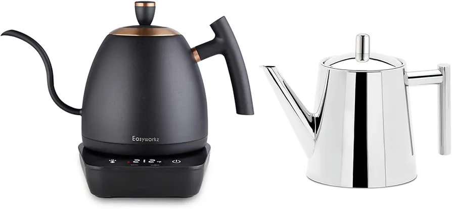 Easyworkz Electric Gooseneck Pour Over Coffee Kettle 27 oz, Bundled with Easyworkz Stainless Steel Teapot with Removeable Infuser 27 oz