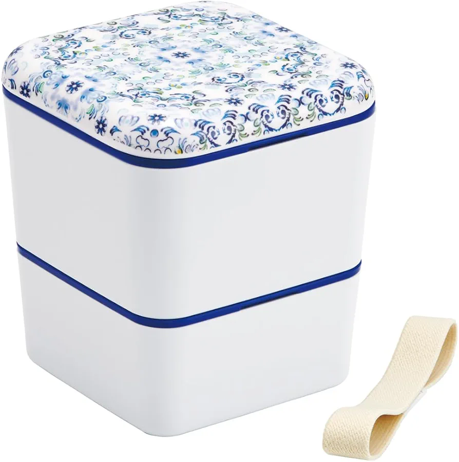 Skater SLBWS6M-A Simple Lunch Box, 20.3 fl oz (600 ml), 2-Tier Bento Box, Tenpyo Pattern, Dreamy, Dark Blue, Made in Japan
