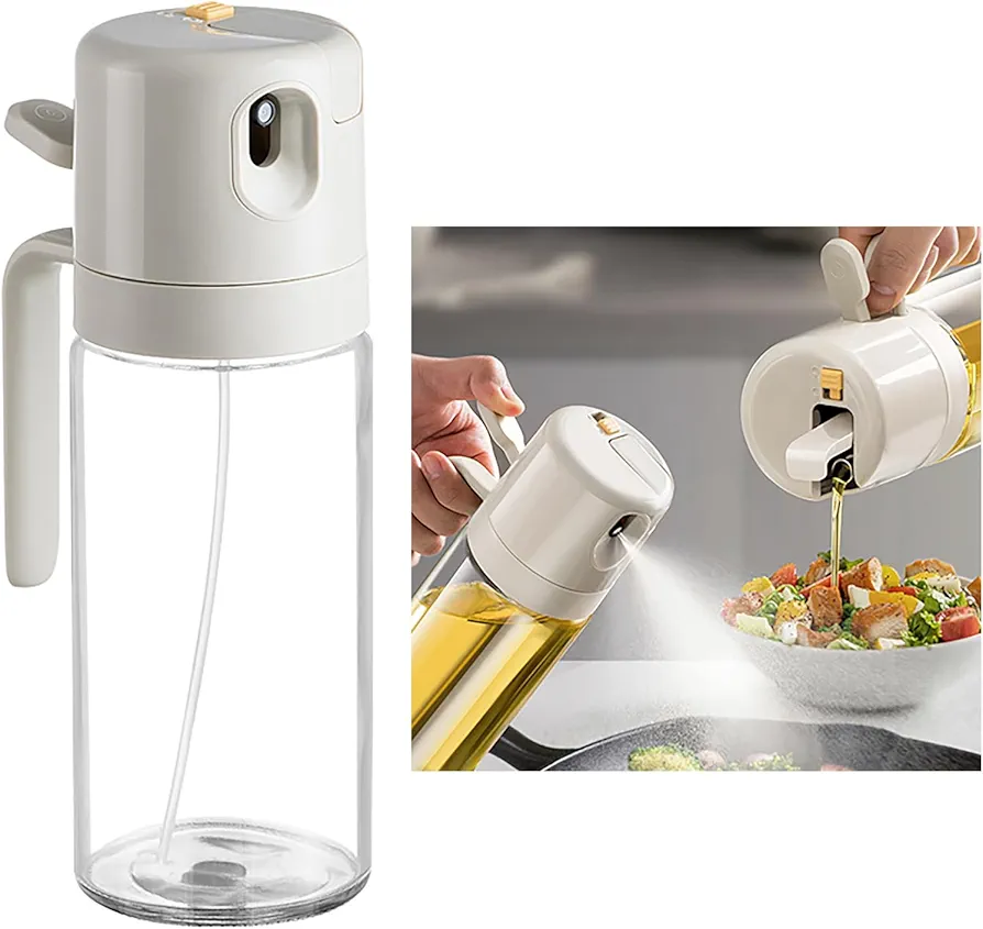 Glass Olive oil sprayer for cooking, 500ML oil spray bottle, Spray and dumping, Seal against oil leakage, Oil mister for Cooking, Baking, Roasting, Grilling