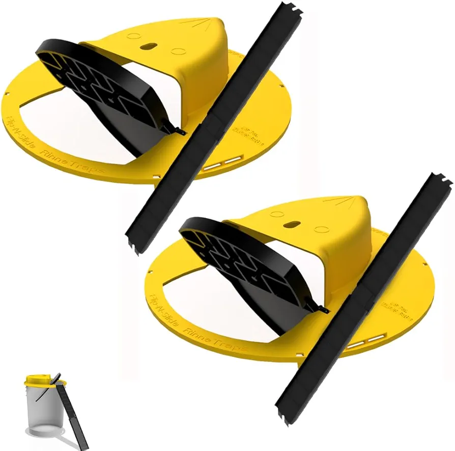 RinneTraps - 2 Pack Flip N Slide Bucket Lid Mouse/Rat Trap |Humane or Lethal| |Trap Door Style| |Multi Catch |Auto Reset| |Indoor Outdoor| |5 Gallon Bucket Compatible| Manufacturer| MADE IN USA