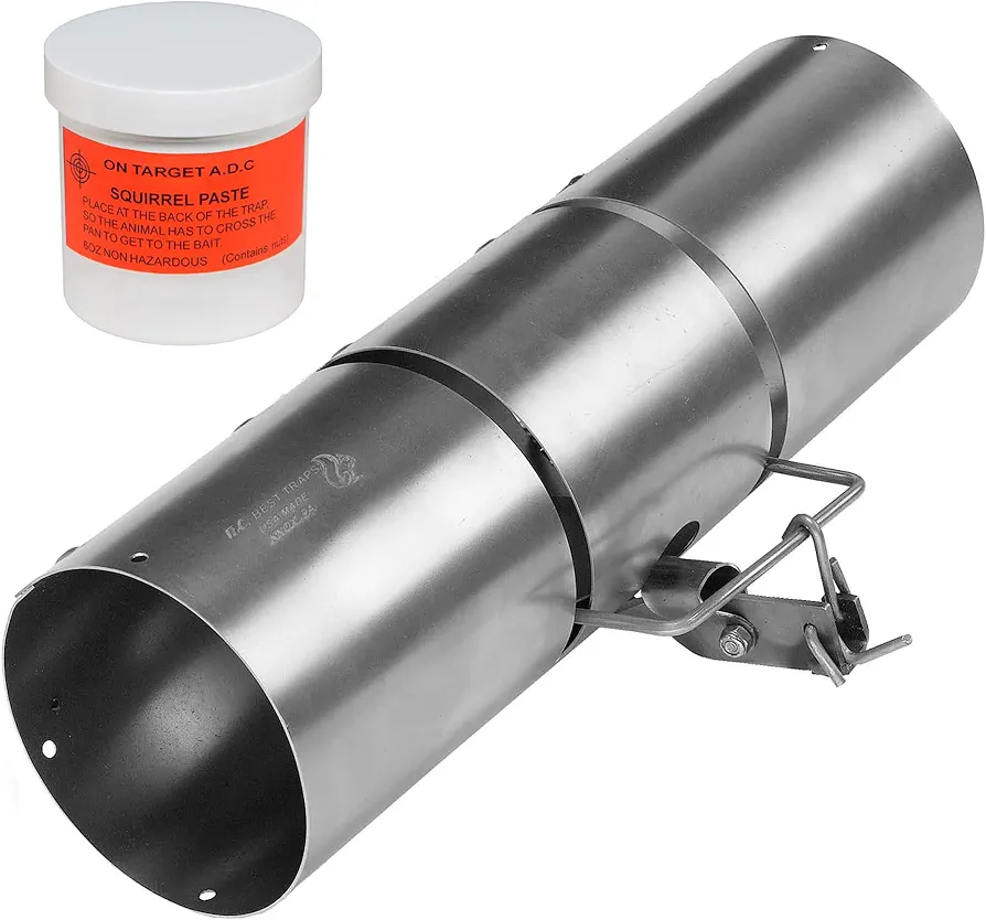 Tube Trap Squirrel Trap - The Orginal Tunnel Trap - Rust Resistant Black Powder Coated or Standard Metal - Bait Included (Bare Metal - Non Coated)