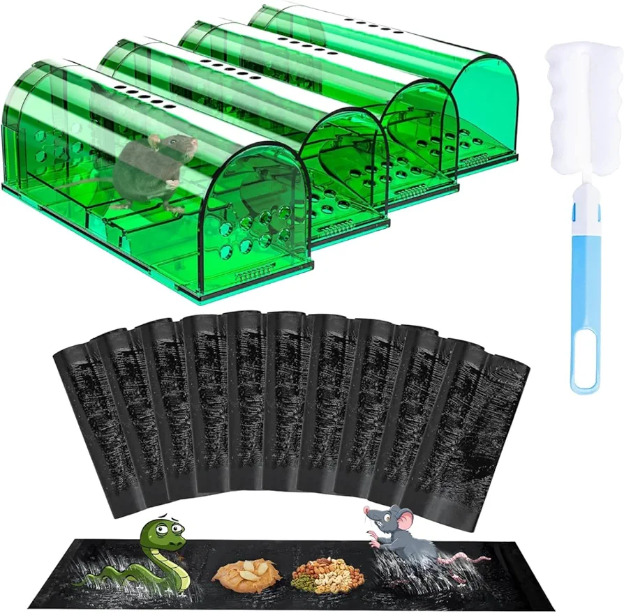 4 Pcs Humane Mouse Traps No Kill Reusable,10 Pack Sticky Mouse Trap, Super Large Glue Traps for Mice and Rats