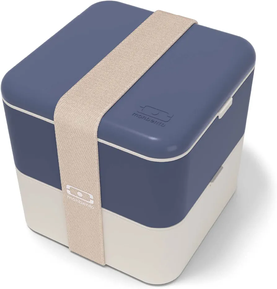 monbento - Large Bento Lunch Box MB Square blue Natural with Compartments - Leakproof Lunch Box for Work/Picnic/Meal Prep - BPA Free – Microwave & Dishwasher Safe - Blue