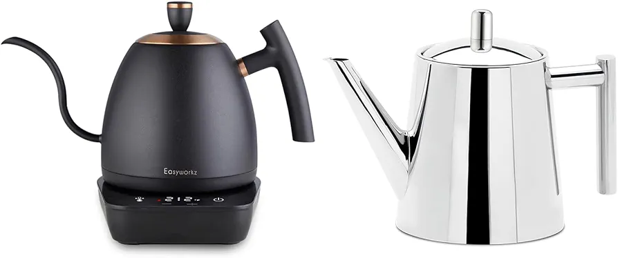Easyworkz Electric Gooseneck Pour Over Coffee Kettle 27 oz, Bundled with Easyworkz Stainless Steel Teapot With Removeable Infuser 50 oz (1500ml)