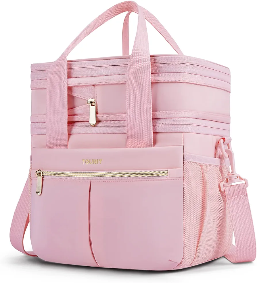TOURIT Lunch Box for Women Men Double Deck Insulated Lunch Bag Women Expandable Leakproof Reusable Lunch Cooler Bag for Work, Office, Picnic, Pink