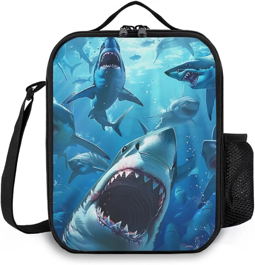 Lunch Box Insulated Lunch Bag, Reusable Portable Bento Lunchbox With Shoulder Strap, Shark Lunch Bag, Funny Cute Cooler Thermal Meal Lunch Tote Bag