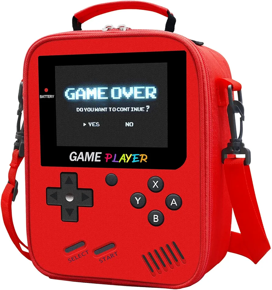 Boys Lunch Box for School, Gamer Boys Lunch Bag，Insulated Leather Video Game Lunch Boxes for Boy Girls Waterproof Leakproof with Adjustable Shoulder Strap