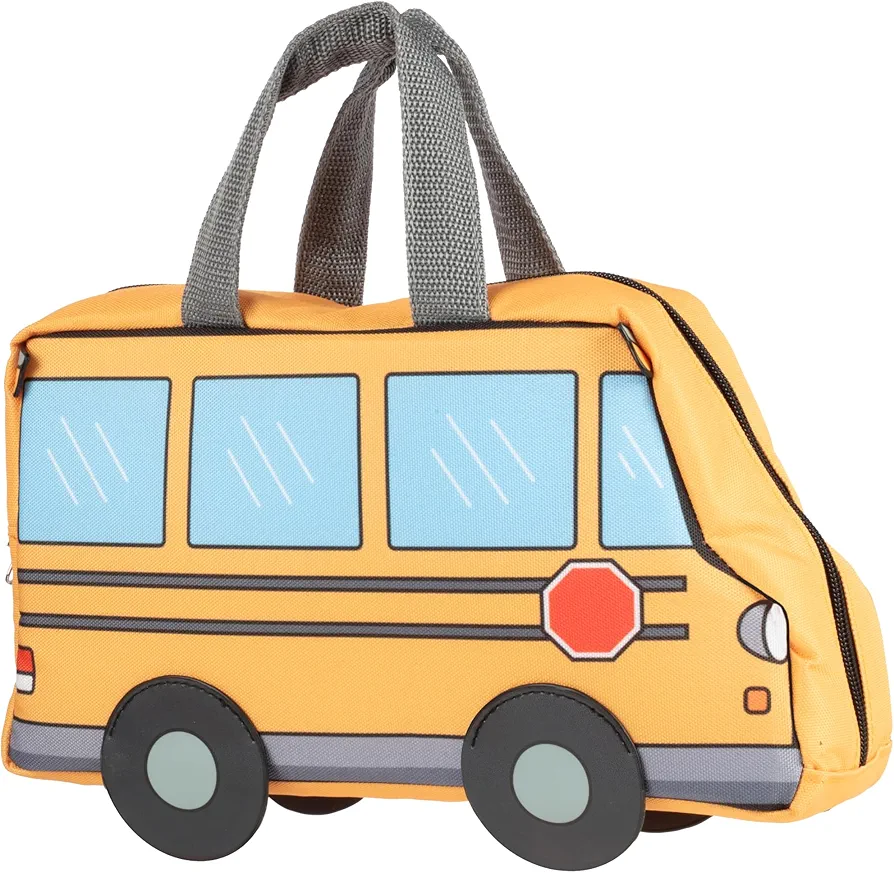 Insulated Kid's Lunch Box- School Bus - Lunchbox Tote Keeps Food Hot or Cold For Hours- Reusable Bag Fits Ice Packs, Nesting Bento Containers, Thermoses Easily- Christmas Gift for Boys & Girls