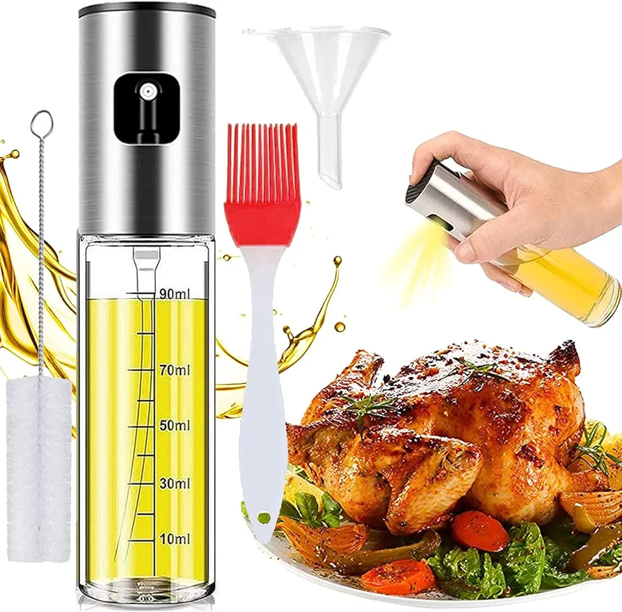 Oil Sprayer for Cooking, Olive Oil Sprayer Mister, 100ml Olive Oil Spray Bottle, Olive Oil Spray for Air Fryer, Salad, BBQ, Kitchen Baking, Roasting, 4 Piece set