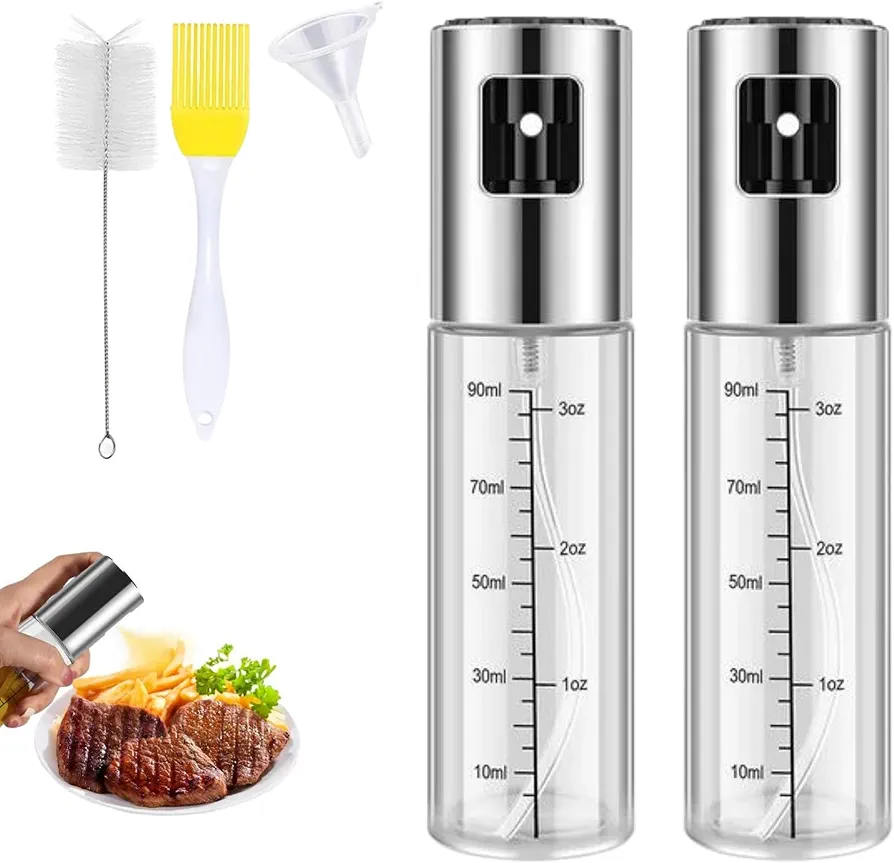 Oil Spray Bottle with Scale Air Fryer Mister Refillable Kitchen Accessories for Cooking, Baking BBQ, Frying Set of 2