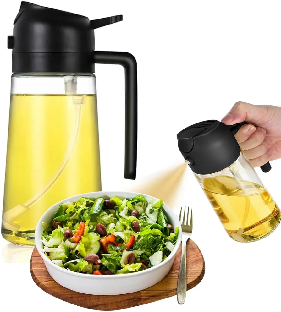 Olive Oil Spray Bottle with an even MIST. SPRAY IT! Spread your favorite OILS and vinegars on your food evenly. Great for crispy AIR FRIER food and healthy, tasty SALADS!