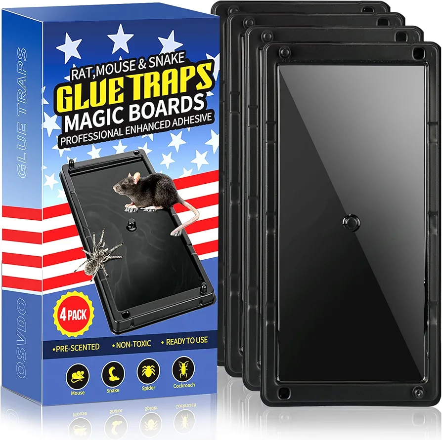 Rat Trap, Large Chipmunk Traps, Mouse Glue Traps for Indoor, Super Strong Adhesive Mouse Boards for Mouse Rat Chipmunk, Easy Set Up and Clean - 4 Pack Black Boards