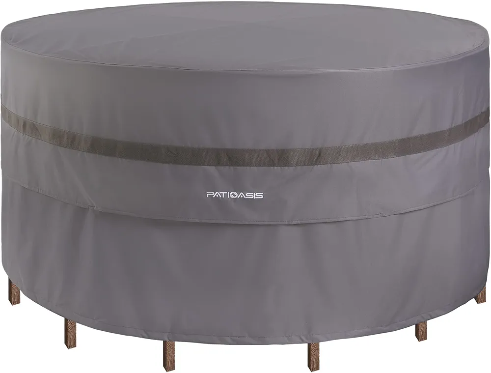 Grey Outdoor Round Table and 7-9 Chairs Cover Large 90'' Dia Waterproof Windproof UV-Resistant Patio Lawn Furniture Dining Table Set Covers 30inches High
