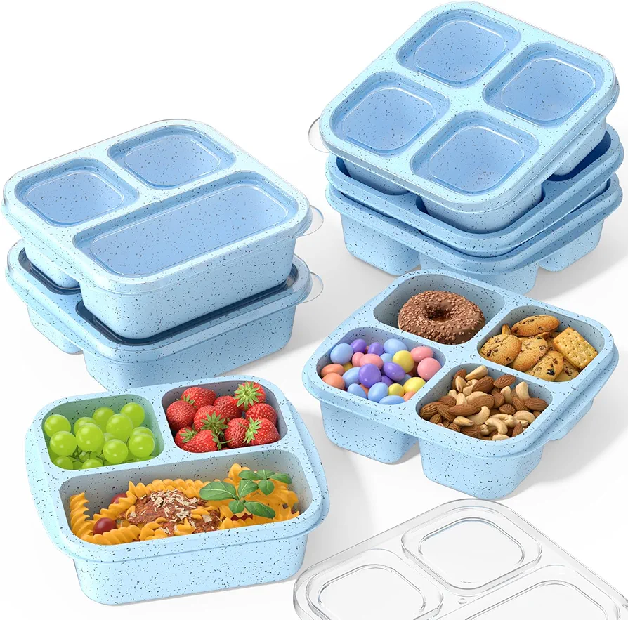 Snack Boxes (7 Pack) Stackable - Reusable Bento Lunch Box Set for Kids and Adults, Sturdy and Easy-to-Clean Meal Prep Containers, Microwave, Freezer, and Dishwasher Safe, BPA-Free (Sky Blue)