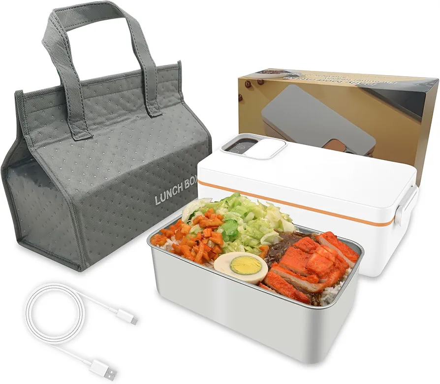 Self Heating Lunch Box - Cordless Food Warmer, Battery Powered, Rechargeable Bento Box for Work & Travel, 1L, BPA Free, Meal Prep Friendly, Type-C Charging