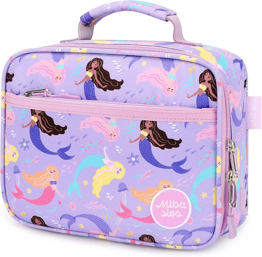 mibasies Kids Lunch Bag for Girls,Toddler Lunch Box Insulated and Reusable Lunch Bag,Mermaid Purple