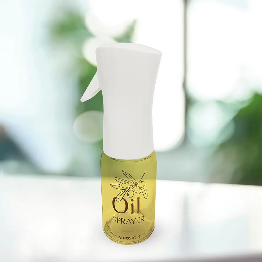 Oil Sprayer for Cooking: 200 ml Oil Spray Bottle, 6.8 fl oz Glass Olive Oil Sprayer, Kitchen Sprayer with Continuous Spray and Portion Control.