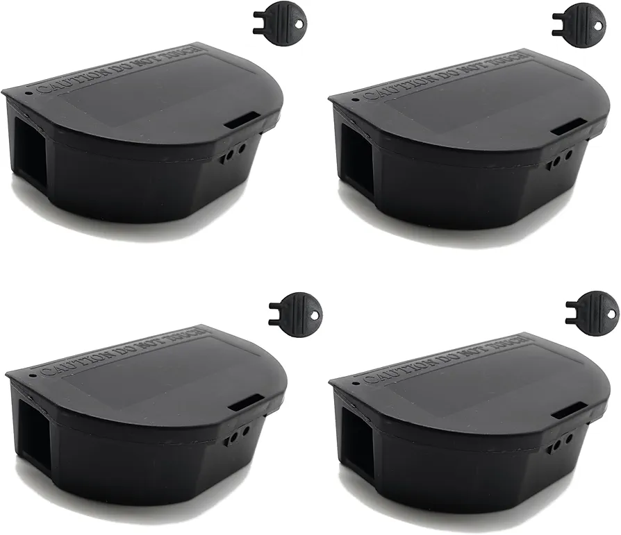 4 Pack - Mouse Bait Stations – Mice, Moles or Small Rodent Traps – Reusable Indoor Rodent Control Bait Box