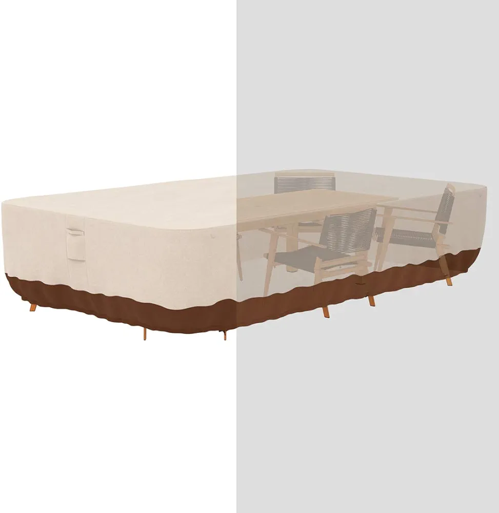 Tuyeho Patio Furniture Set Cover 124 x 84 x 28 inch, Heavy Duty Oxford Fabric Outdoor Dining Set Cover, Waterproof & Weather Resistant, for Your Outdoor Rectangular Table and Chairs (Beige & Brown)