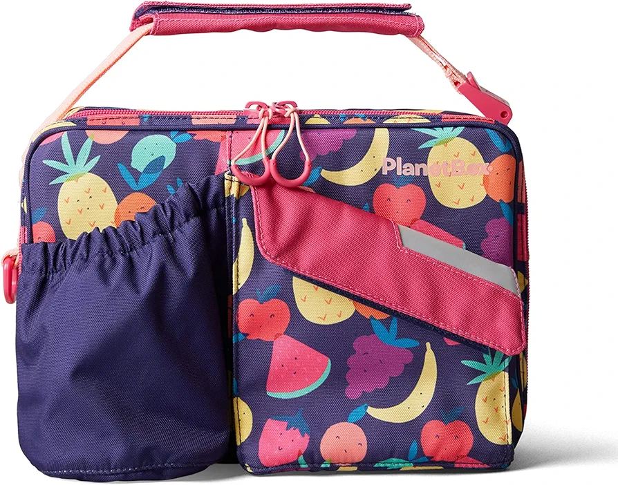 PlanetBox Insulated Lunch Bag Easy to clean and Durable Carry Bag with Pockets for Snacks and Drinks, and adjustable straps Tutti Frutti
