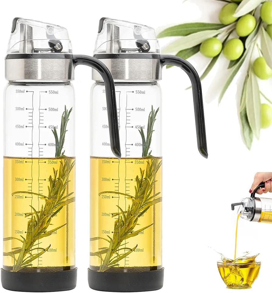 Olive Oil Dispenser Bottle, Auto Flip bottles for kitchen, 18 OZ with Leakproof Cap, Easy Clean and vinegar dispenser set of 2
