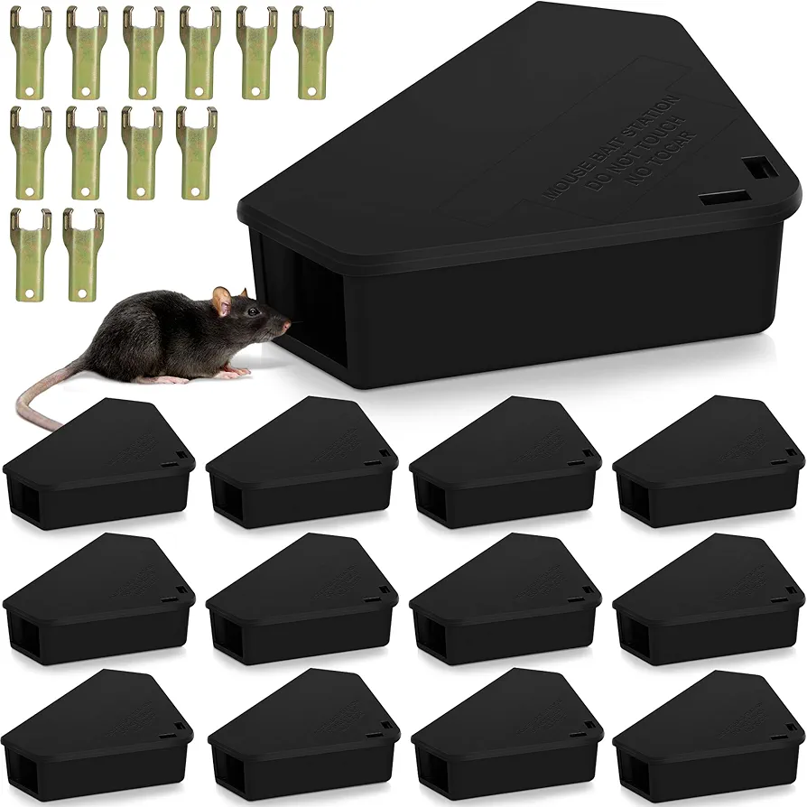 12 Pack Mouse Station - Key Required Mice Bait Stations with Keys & Fully Safety Design, Suitable for Small Mice Indoor Outdoor Use
