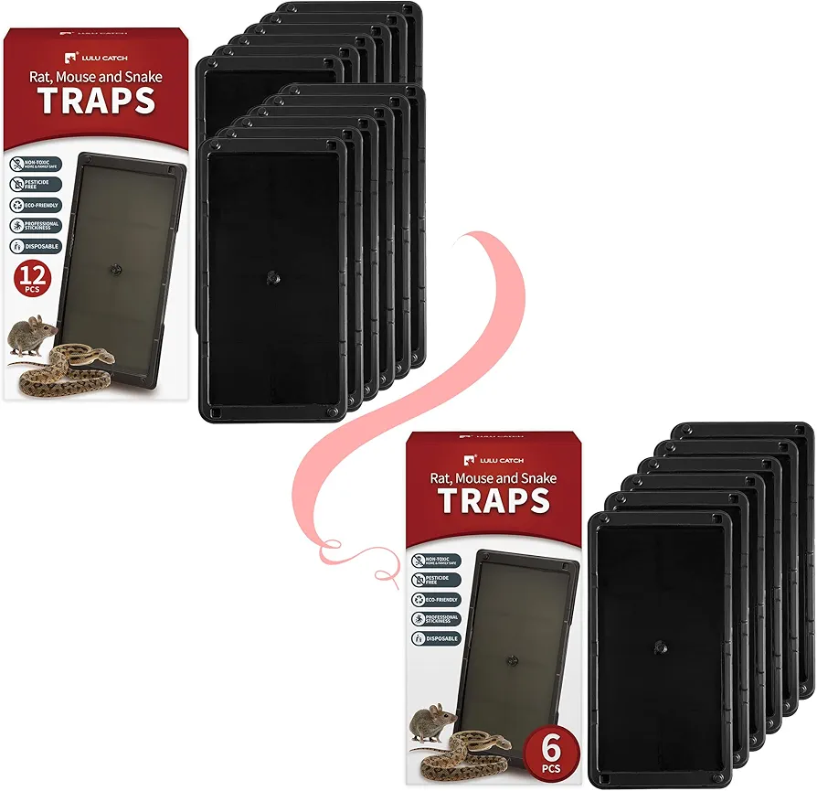 LULUCATCH Super Glue Traps 12 Pack with 6 Pack for Mice & Snakes, Larger, Heavier Sticky Traps with Non-Toxic Glue. Sticky Mouse Traps Indoor, Easy to Set, Safe to Children & Pets