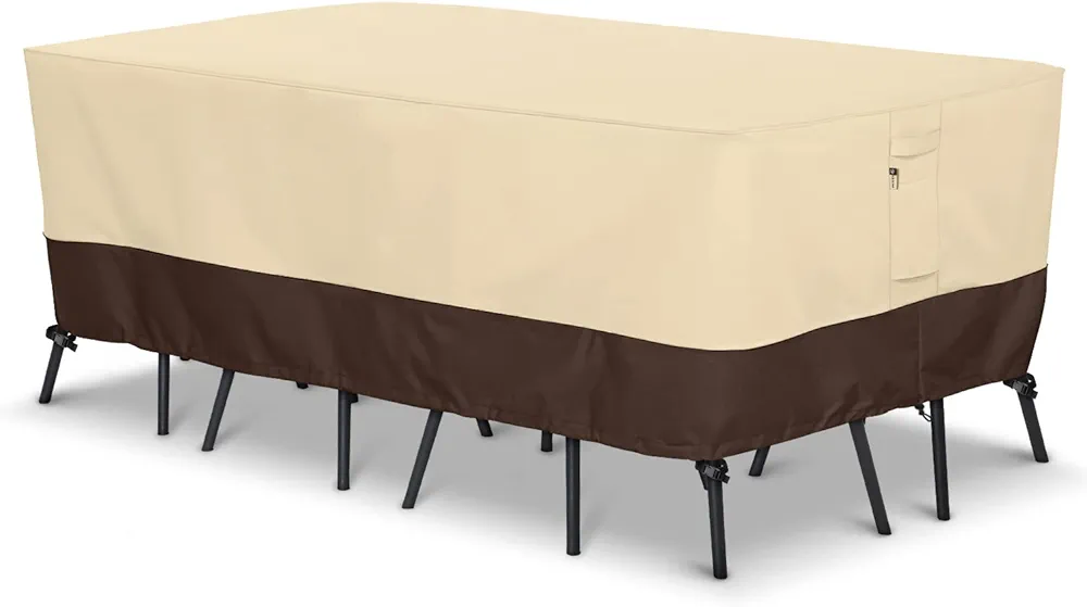 Waterproof Patio Furniture Set Cover, Rectangular Dining Table and Chairs Cover, Heavy Duty Outdoor Furniture Cover for Sectional Conversation Set, 88'' x 62'' x 28''H, Beige & Brown