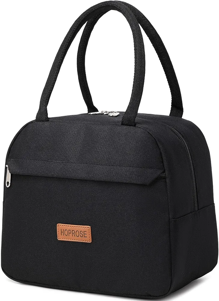 Insulated Lunch Bag for Women Men Adults Lunch Tote with Front Pocket Lunch Box Container Cooler Bag for Work Picnic (black)