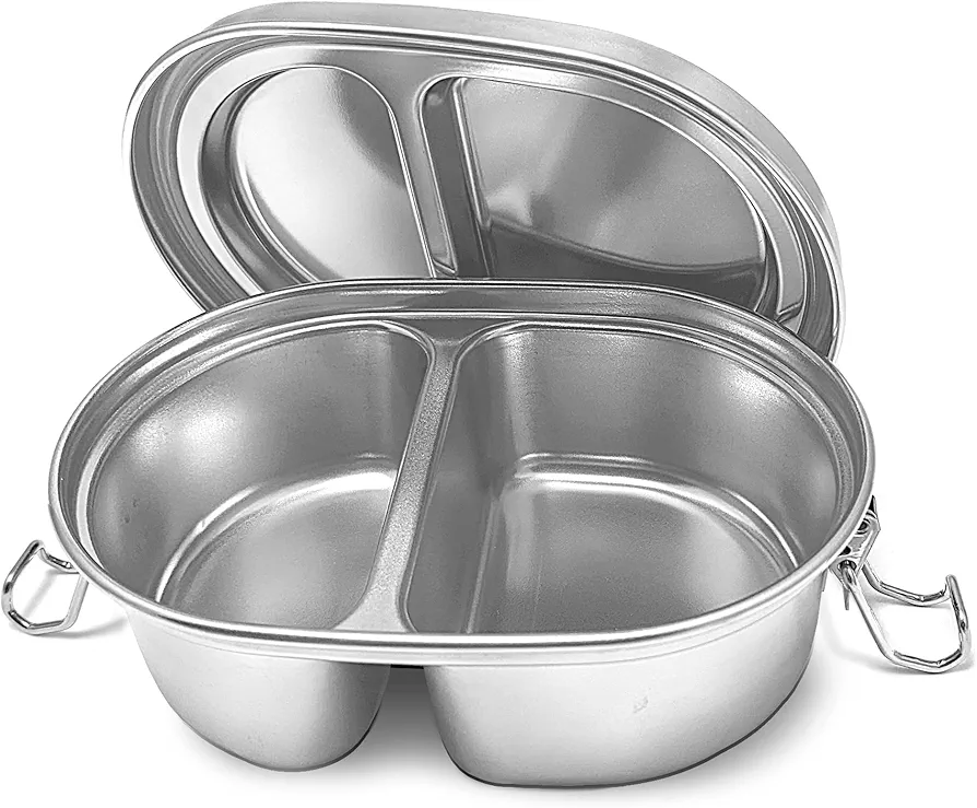 304 Stainless Steel Lunch Box, 14oz Leakproof 2 Compartment Bento Box, School Lunch or Snack Container