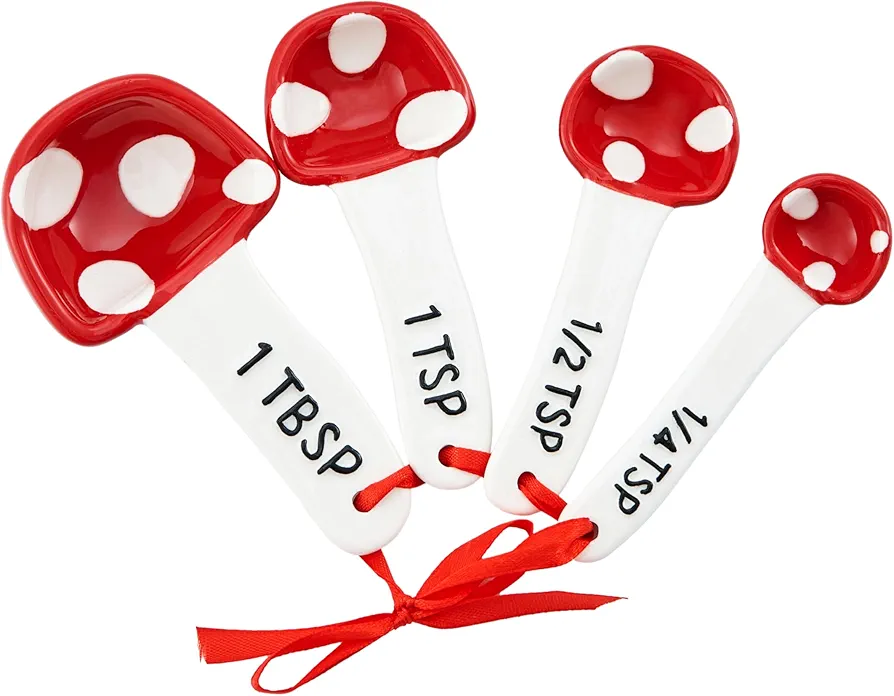 Bico Mushroom Gnome Hand Painted Stoneware Measuring Spoon Set, Cute Christmas Kitchen Accessories for Baking, Cooking, Dishwasher Safe