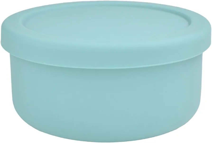 XU&PEIQI Silicone Lunch Bowls Bento Box with Lid Round Food Containers Microwave Refrigerator Safe Bowls Fruit Container Sealed Against Leakage,BPA-Free. 24 oz.(Baby blue)
