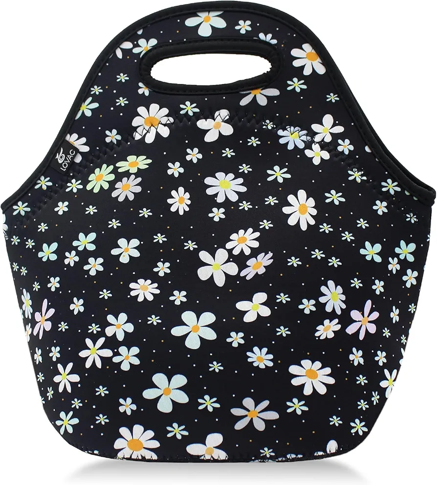 LOVAC Neoprene Lunch Bag, Thick Insulated Lunch Bag - Durable & Waterproof Lunch Tote With Zipper For Outdoor Travel Work(Daisy)