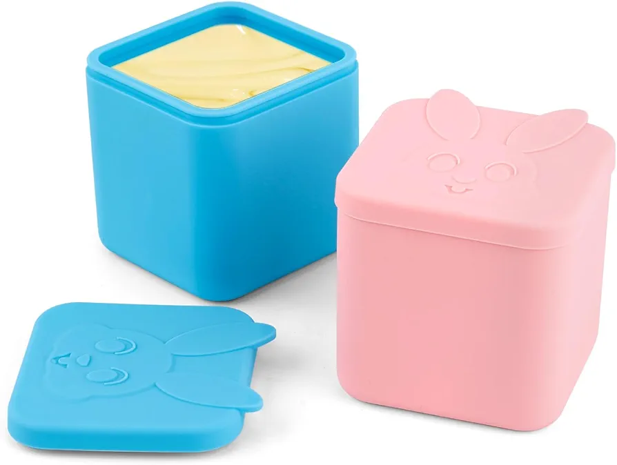 2pcs Condiment Containers with Lids, Leak Proof Silicone Salad Dressing Container Reusable Dipping Sauce Cups for Most Bento Lunch Box Picnic Travel (Pink, Blue)