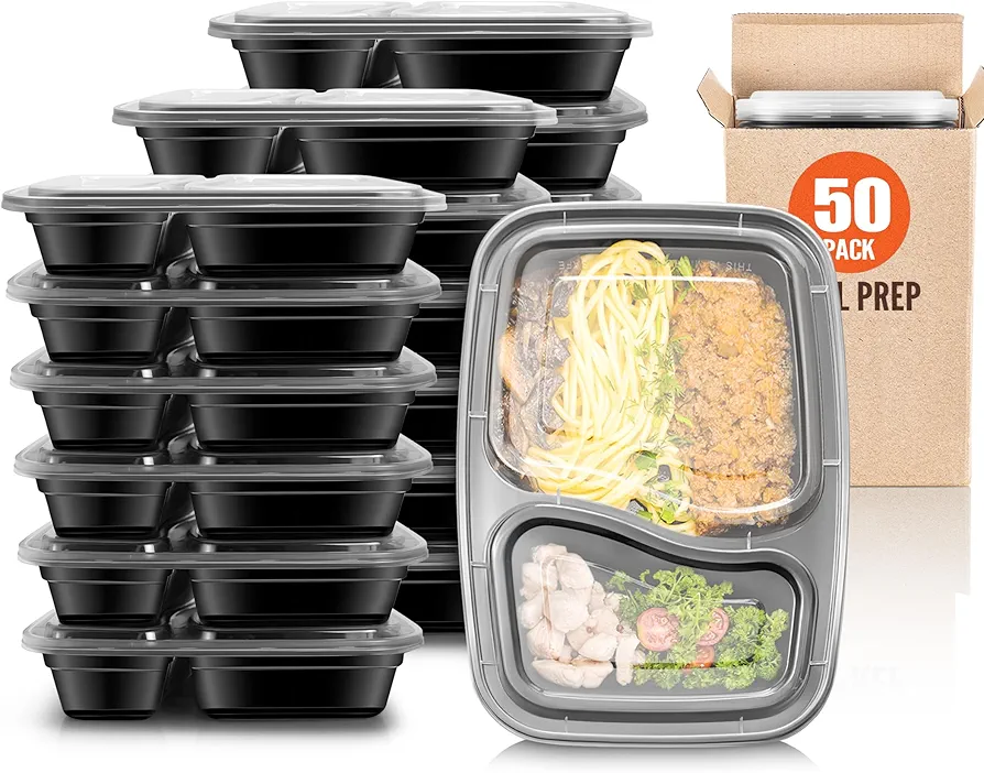 Teivio 50 Pack Plastic Meal Prep Containers Reusable, 1-compartment with Lids, 28oz Plastic Bento Lunch Box Food Storage Containers, Stackable, BPA Free, Microwave/Dishwasher/Freezer Safe