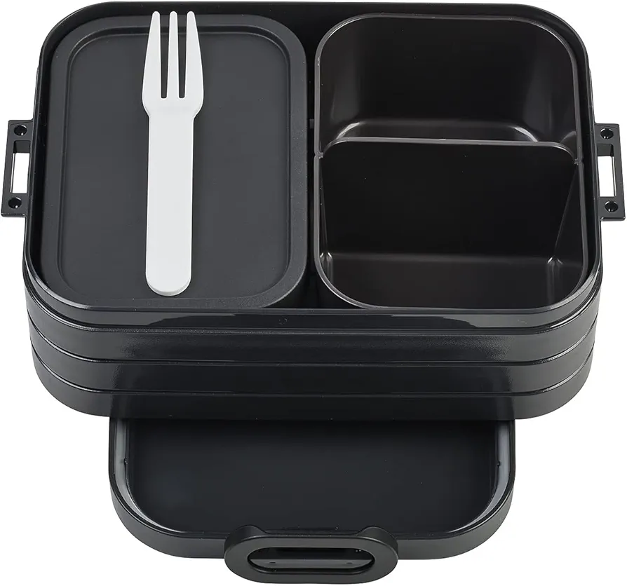 Mepal Bento Box Midi - Lunch Box with Bento Box - for 2 Sandwiches or 4 Slices of Bread - Lunch Box for Sandwiches, Small Snacks & Left Overs - Lunch Box Adults - Nordic Black