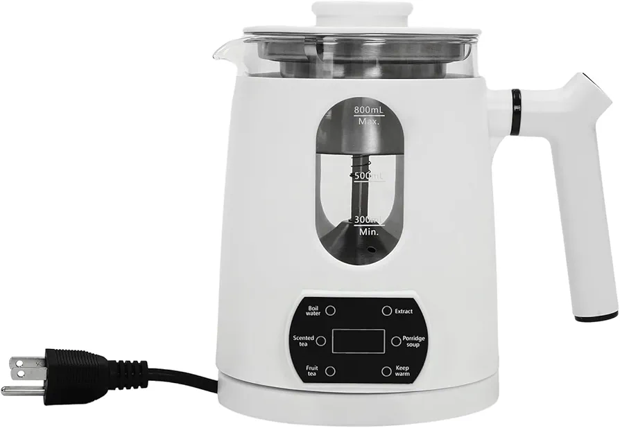 0.8L Electric Kettle with Temperature Control, Stainless Steel Electric Kettle 6 functions with Filter Basket, Water Boiler & Heater 360° Swivel Base for Coffee, Tea, Milk (White)