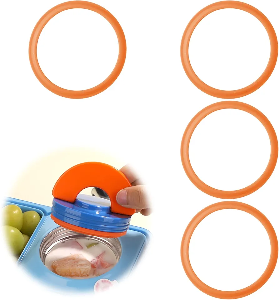 4pcs Lunch Box Insulation Jar Gasket Parts for Bento, 2.5x2.5x0.24in Food Container Silicone Gasket No BPA Lid Ring Gasket Seal for Bento Lunch Box Replacement(Orange)