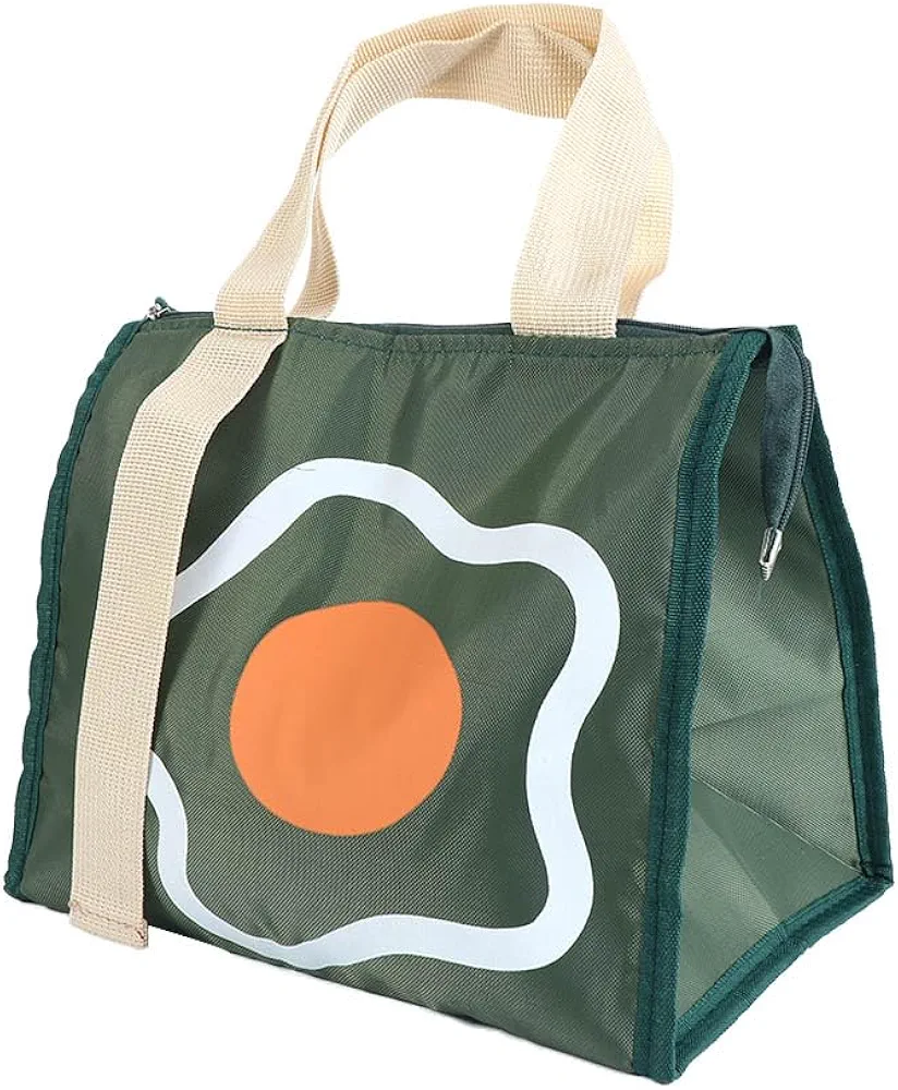 Leadigol Cute Lunch Bags, Lunch Box Bag Waterproof Food Storage Container Cartoon Pattern Insulated Lunch Food Bags for Picnic Office Work(green)