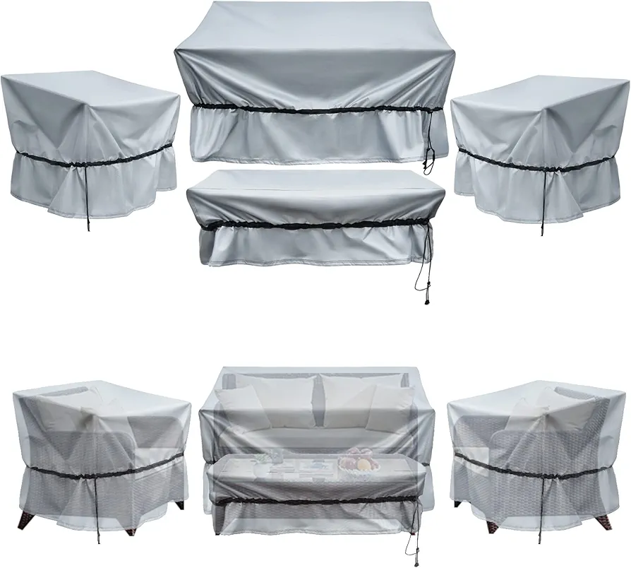 Octbird Outdoor Furniture Covers Waterproof, 4-Piece Patio Furniture Covers Outdoor Furniture Covers for Winter includ Ourdoor Sofa Cover, 2 Chair Covers, Coffee Table Cover 600D Waterproof Oxford