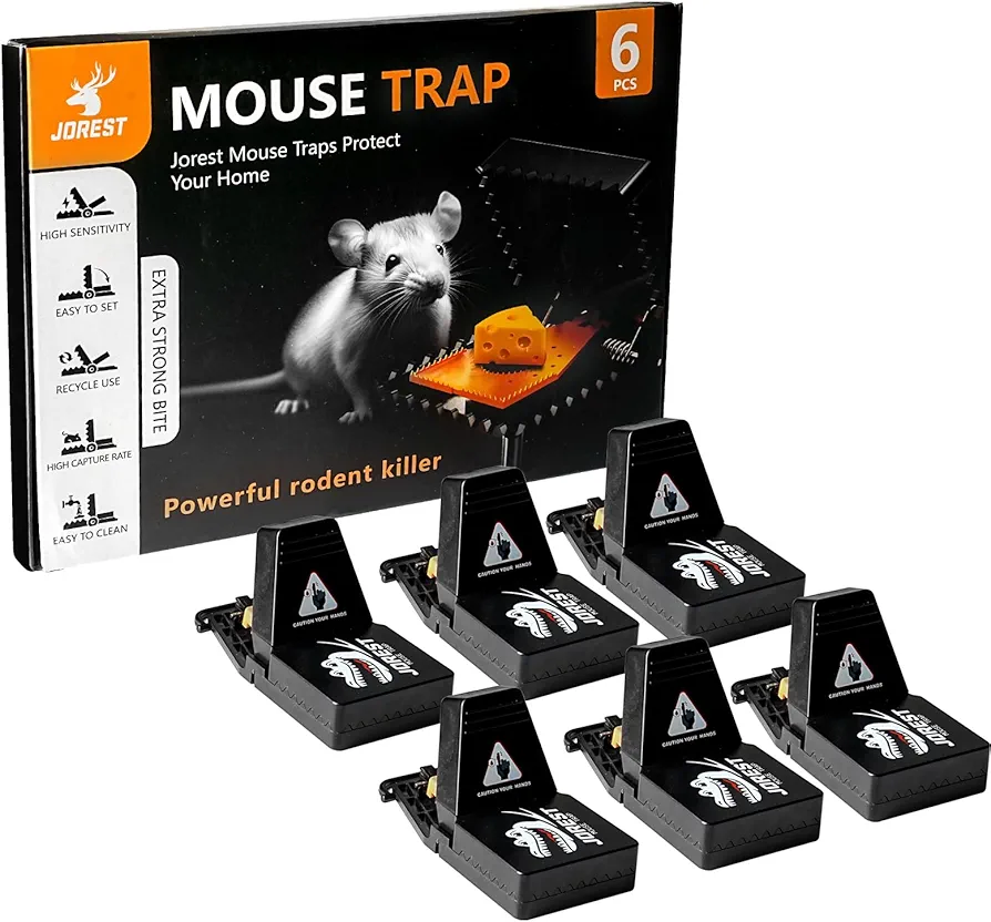 JOREST 6PCS Mouse Traps,Small Rat Trap for House and Home, Mice Traps for Indoor and Outdoor, Humane Jawz Snap Trap, Fast Kill Rodent Traps and Mousetrap Catcher, Reusable Mouse Killer and Eliminator