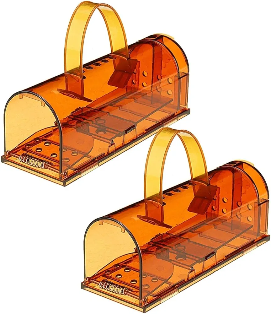 Rat Traps,Automatic Continuous Circulation mousetr S/M/L/XL Mouse Rodent Foldable Reusable Mice Mousetrap Rat Cage (Color : 2PCS Brown)
