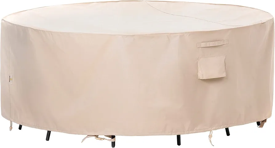 F&J Outdoors Patio Furniture Covers Waterproof UV Resistant Rip-stop Fabric Round Patio Table Cover Furniture Cover, Beige, 72"Dia