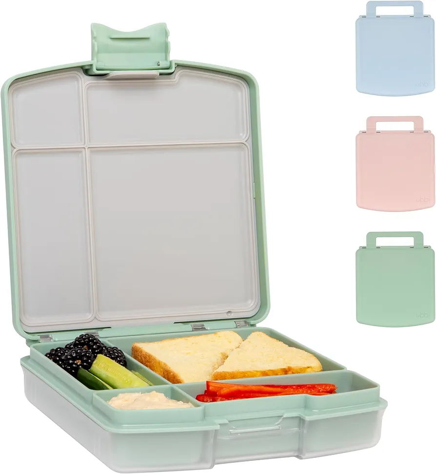 Ubbi Bento Lunch Box for Kids Back to School with 4 Compartments, BPA-Free, Leakproof, Dishwasher Safe, Food-Safe Material, Portion-Controlled Lunch Container, Sage Green